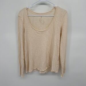 Anthropologie Cream Linen Blend Long Sleeve Scoop Neck Top M